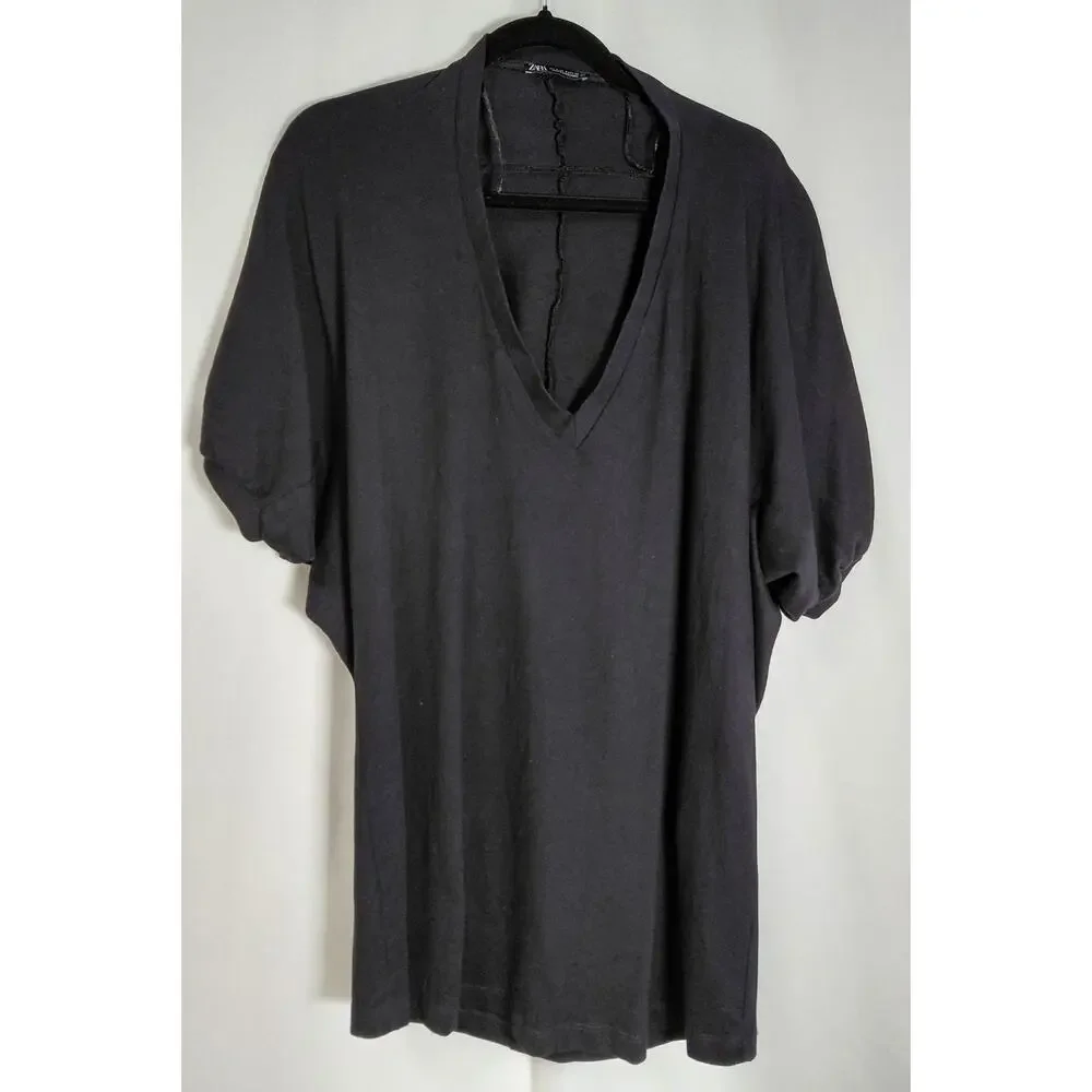Zara Womens Black V-Neck Dolman Sleeve Lightweight Top | Size S